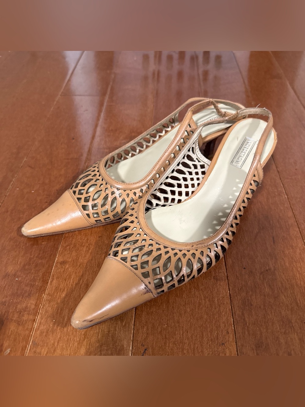 Nordstrom Tan Cutout Pointed Toe Slingback Heels